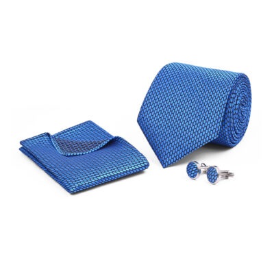 Blue Self Cufflink Tie Set