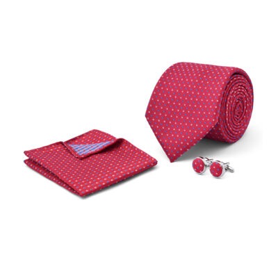 Maroon Geometric Cufflink Tie Set